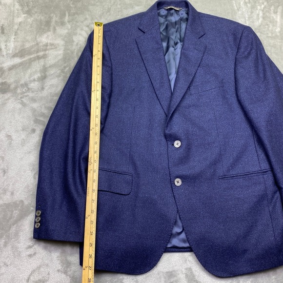 Gene Hiller Loro Piana Canada Wool Blazer Men Sz 42S Blue Herringbone Sport Coat - Picture 3 of 14